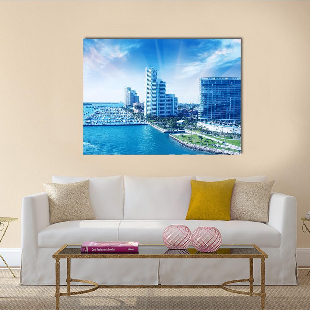 City Of Miami Canvas Wall Art-1 Piece-Gallery Wrap-48" x 32"-Tiaracle
