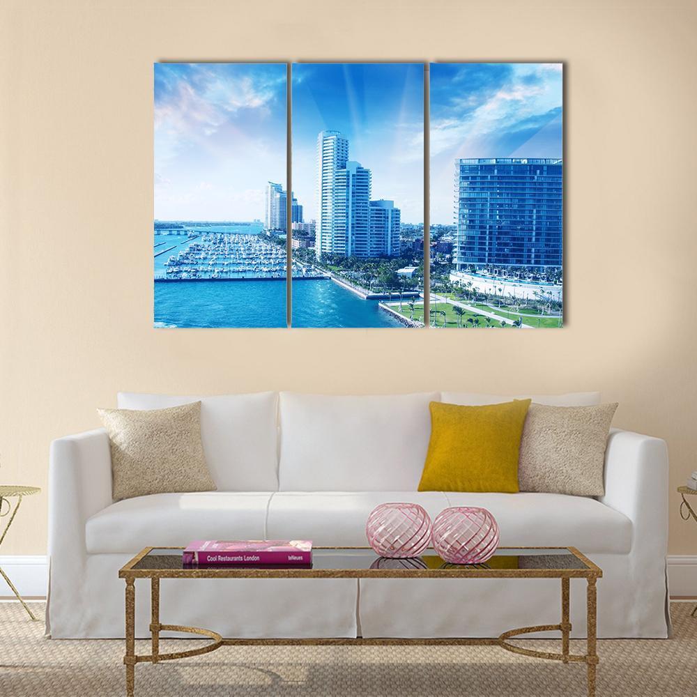 City Of Miami Canvas Wall Art-3 Horizontal-Gallery Wrap-37" x 24"-Tiaracle