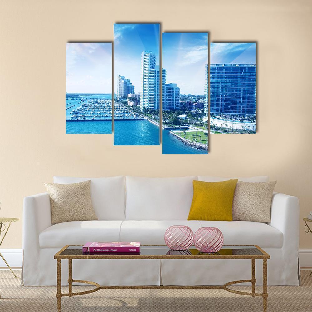 City Of Miami Canvas Wall Art-4 Pop-Gallery Wrap-50" x 32"-Tiaracle