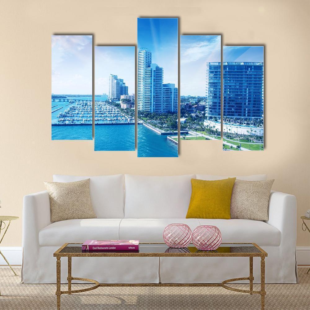 City Of Miami Canvas Wall Art-5 Pop-Gallery Wrap-47" x 32"-Tiaracle