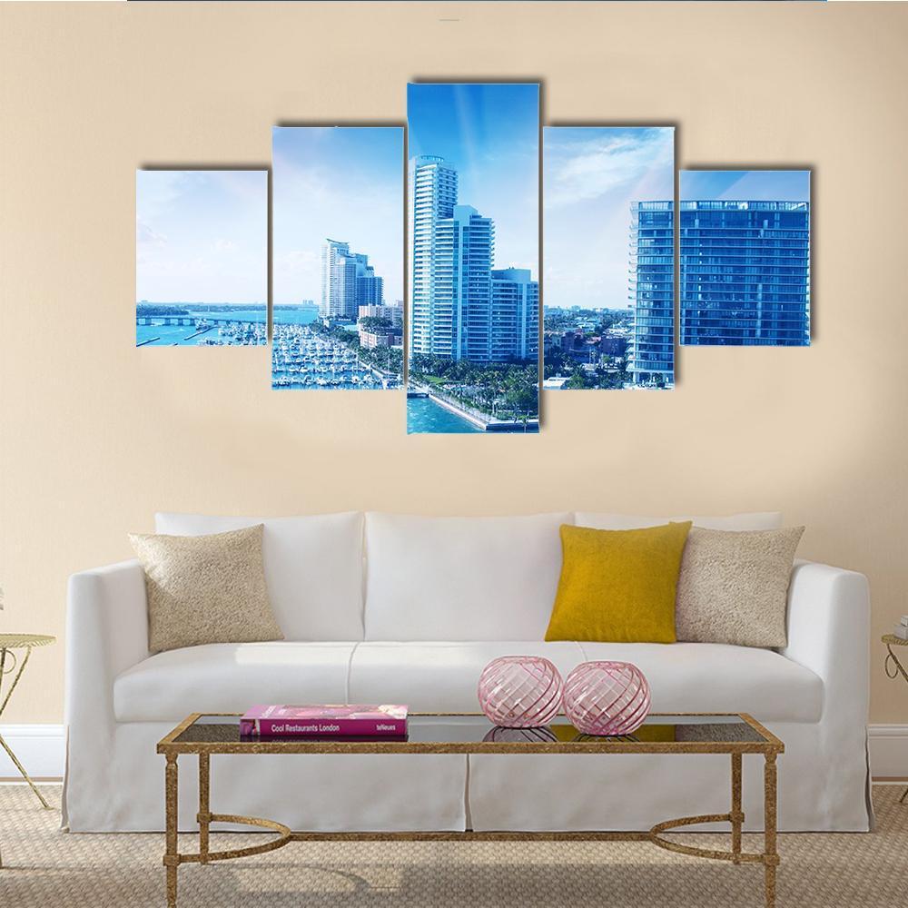 City Of Miami Canvas Wall Art-5 Star-Gallery Wrap-62" x 32"-Tiaracle