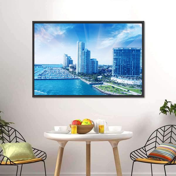 City Of Miami Canvas Wall Art-1 Piece-Floating Frame-24" x 16"-Tiaracle
