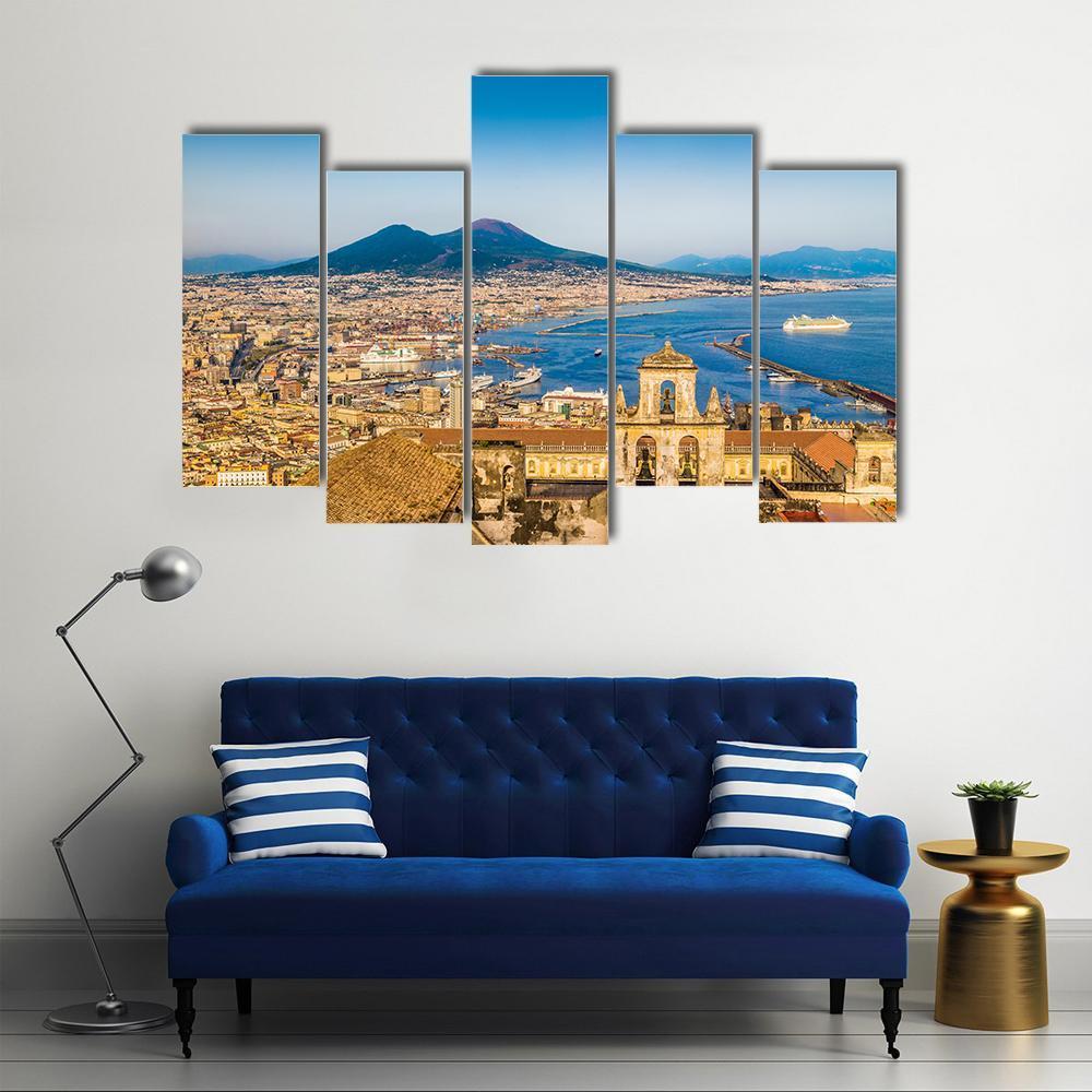 City Of Naples With Mount Vesuvius Canvas Wall Art-5 Pop-Gallery Wrap-47" x 32"-Tiaracle