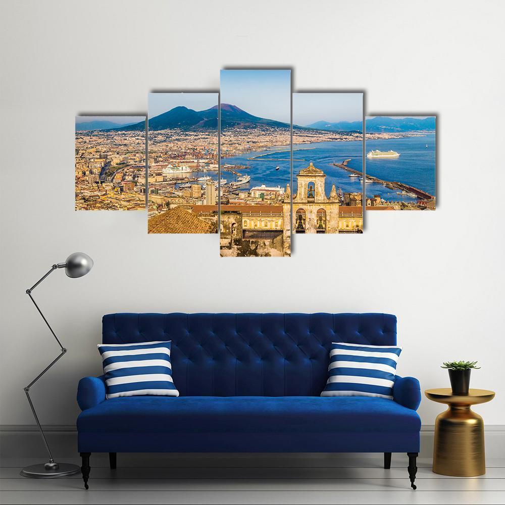 City Of Naples With Mount Vesuvius Canvas Wall Art-5 Star-Gallery Wrap-62&quot; x 32&quot;-Tiaracle