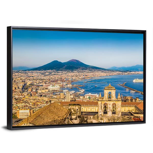 City Of Naples With Mount Vesuvius Canvas Wall Art-3 Horizontal-Gallery Wrap-25" x 16"-Tiaracle