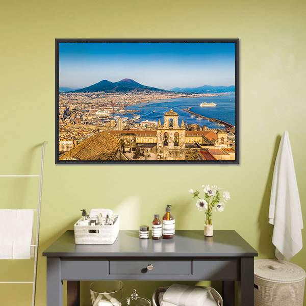 City Of Naples With Mount Vesuvius Canvas Wall Art-3 Horizontal-Gallery Wrap-25" x 16"-Tiaracle