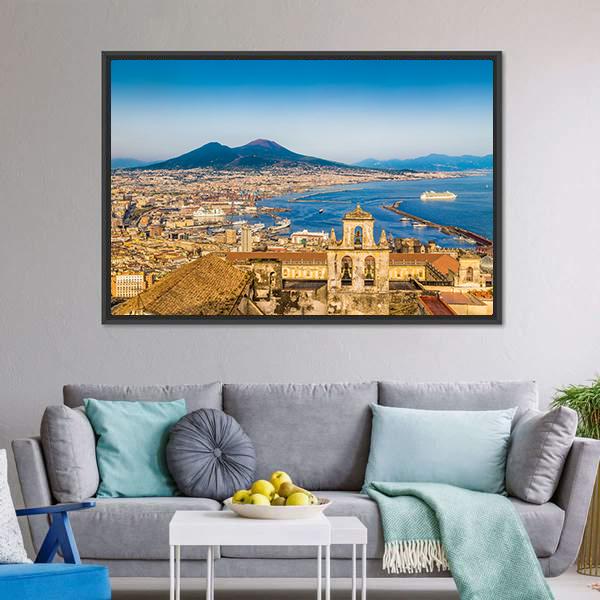 City Of Naples With Mount Vesuvius Canvas Wall Art-3 Horizontal-Gallery Wrap-25" x 16"-Tiaracle