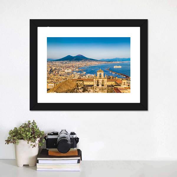 City Of Naples With Mount Vesuvius Canvas Wall Art-3 Horizontal-Gallery Wrap-25" x 16"-Tiaracle
