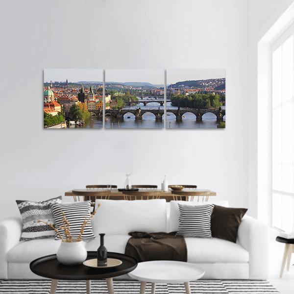 City Of Prague Panoramic Canvas Wall Art-3 Piece-25" x 08"-Tiaracle