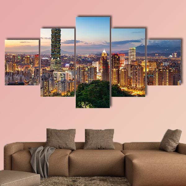 City Of Taipei Canvas Wall Art-5 Star-Gallery Wrap-62" x 32"-Tiaracle