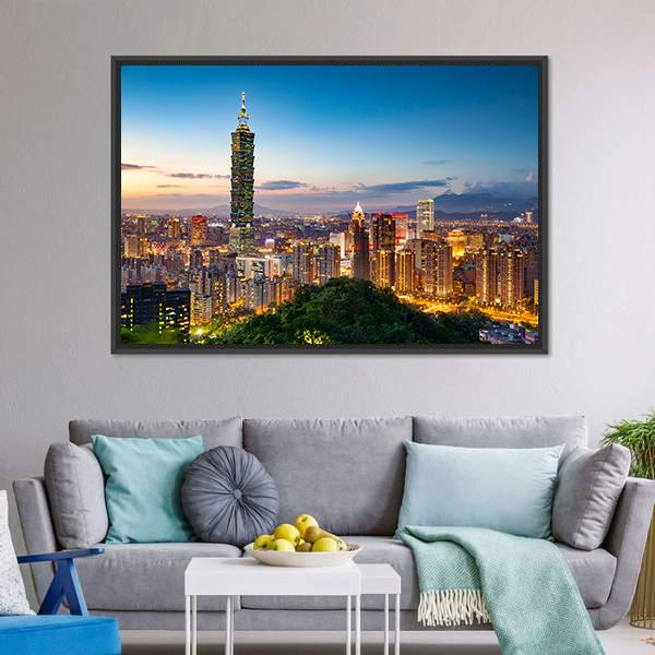 City Of Taipei Canvas Wall Art-1 Piece-Floating Frame-36" x 24"-Tiaracle