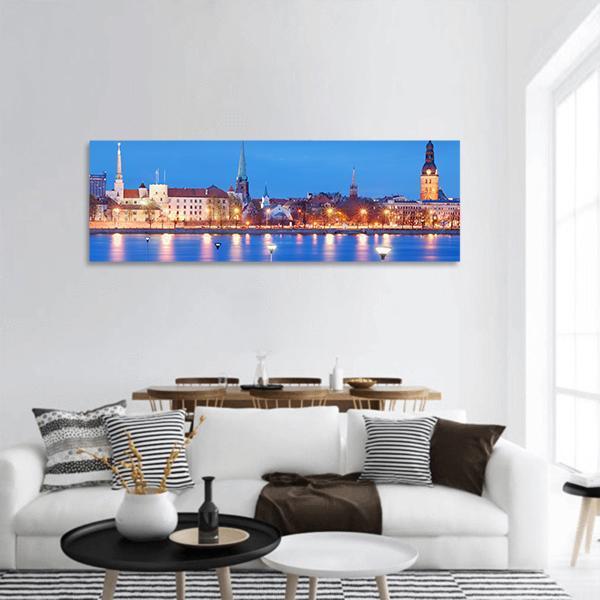 City With Daugava River Panoramic Canvas Wall Art-1 Piece-36" x 12"-Tiaracle