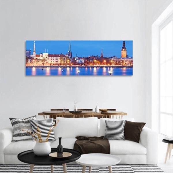 City With Daugava River Panoramic Canvas Wall Art-3 Piece-25" x 08"-Tiaracle