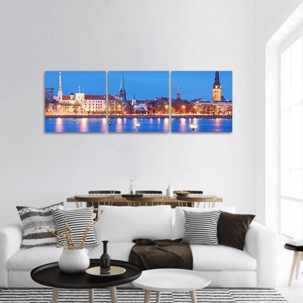 City With Daugava River Panoramic Canvas Wall Art-3 Piece-25" x 08"-Tiaracle