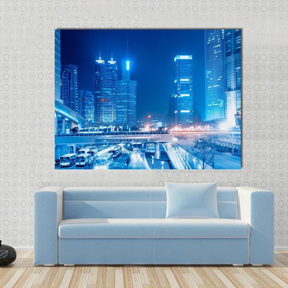 Speedy Cars At Night Canvas Wall Art-1 Piece-Gallery Wrap-48" x 32"-Tiaracle