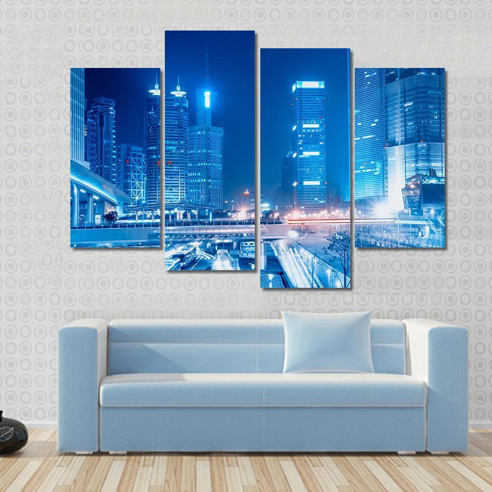 Speedy Cars At Night Canvas Wall Art-4 Pop-Gallery Wrap-50" x 32"-Tiaracle