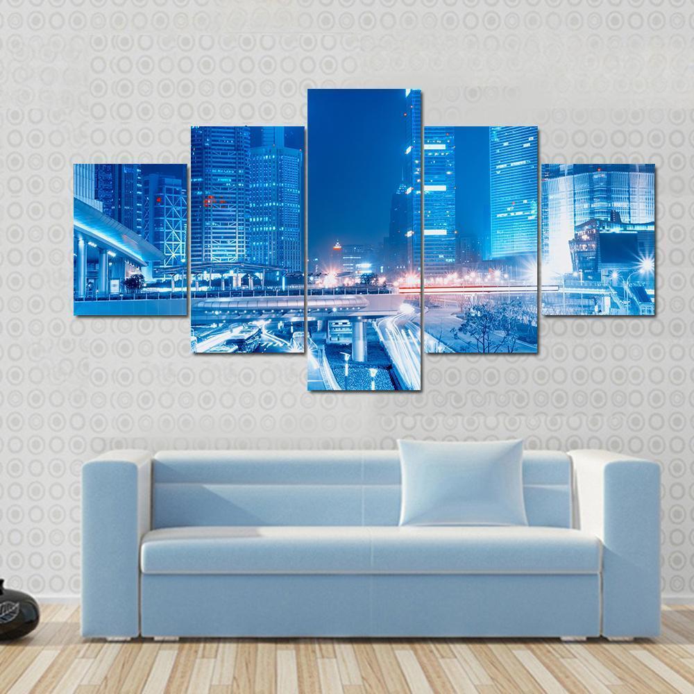 Speedy Cars At Night Canvas Wall Art-5 Star-Gallery Wrap-62" x 32"-Tiaracle