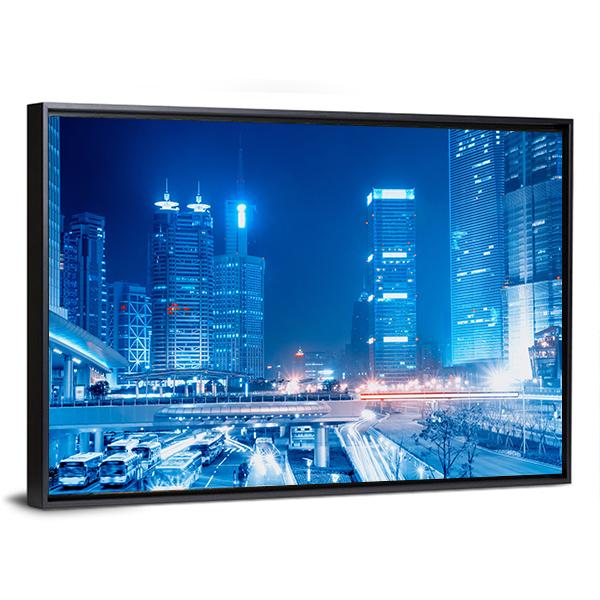 Speedy Cars At Night Canvas Wall Art-3 Horizontal-Gallery Wrap-25" x 16"-Tiaracle