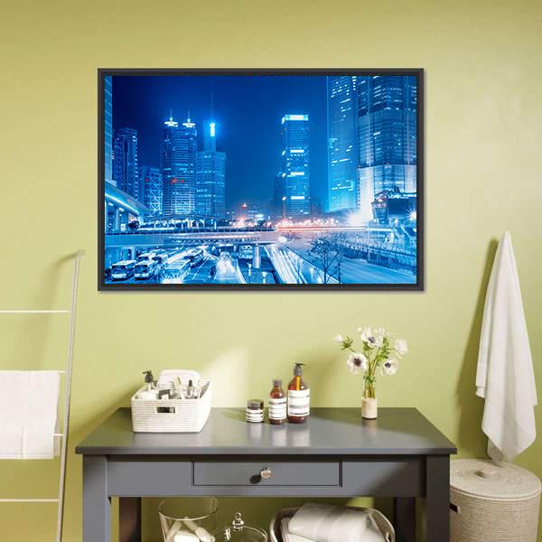 Speedy Cars At Night Canvas Wall Art-3 Horizontal-Gallery Wrap-25" x 16"-Tiaracle