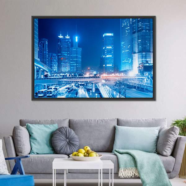 Speedy Cars At Night Canvas Wall Art-3 Horizontal-Gallery Wrap-25" x 16"-Tiaracle