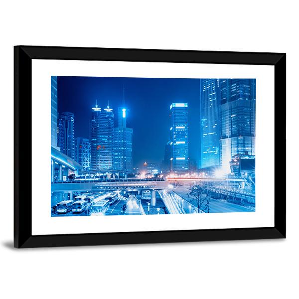 Speedy Cars At Night Canvas Wall Art-3 Horizontal-Gallery Wrap-25" x 16"-Tiaracle