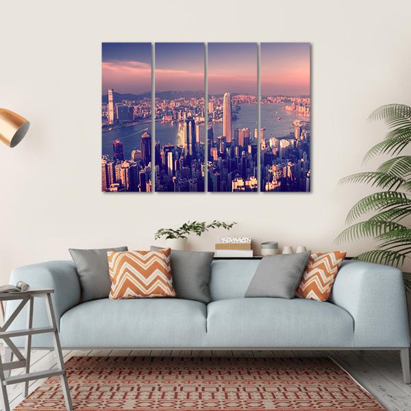 City Skyline &amp; River Canvas Wall Art-4 Horizontal-Gallery Wrap-34" x 24"-Tiaracle