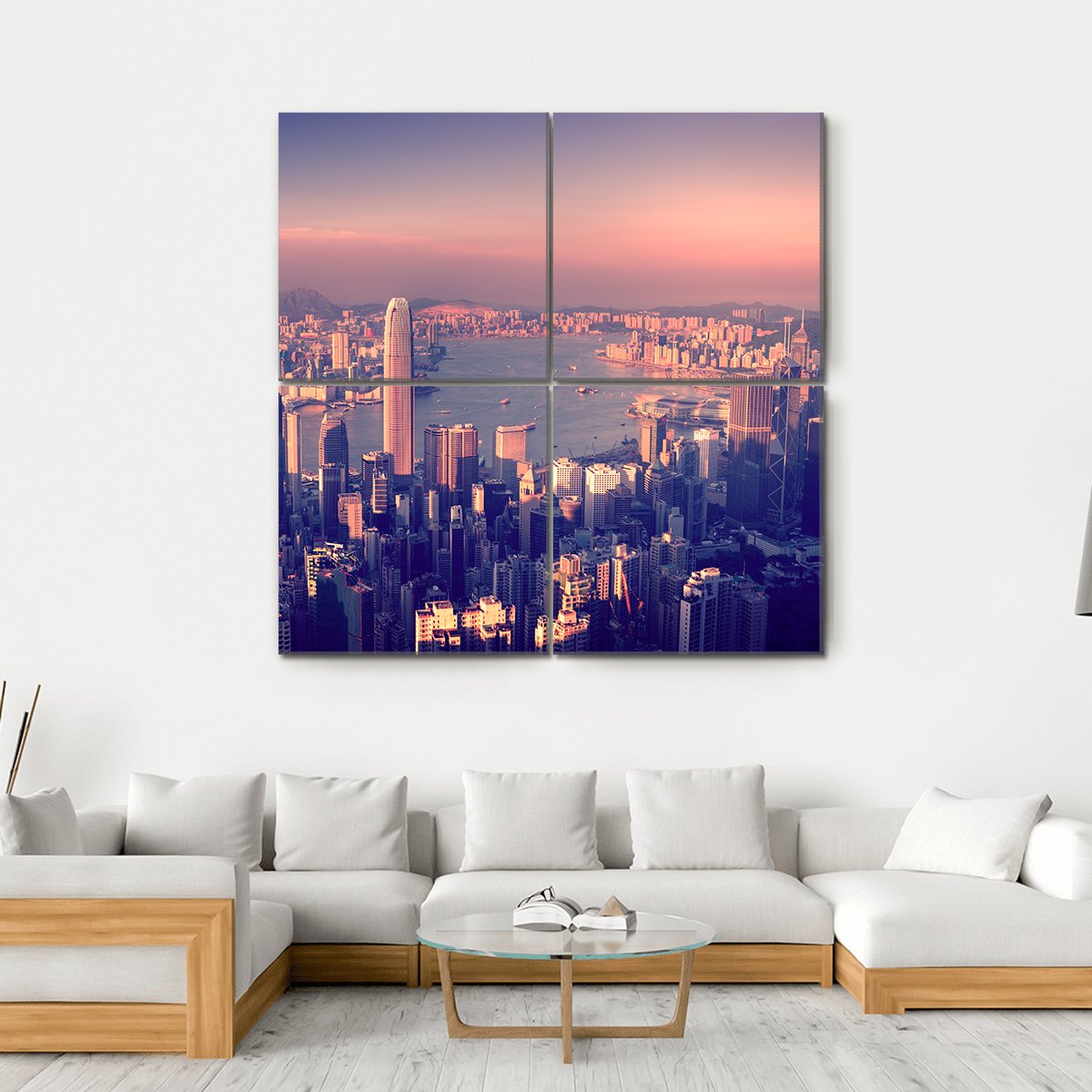 City Skyline & River Canvas Wall Art-4 Square-Gallery Wrap-17" x 17"-Tiaracle