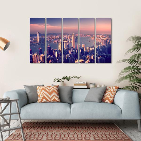 City Skyline &amp; River Canvas Wall Art-5 Horizontal-Gallery Wrap-22" x 12"-Tiaracle