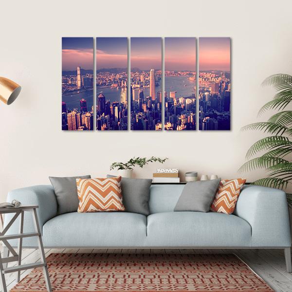City Skyline & River Canvas Wall Art-5 Horizontal-Gallery Wrap-22" x 12"-Tiaracle