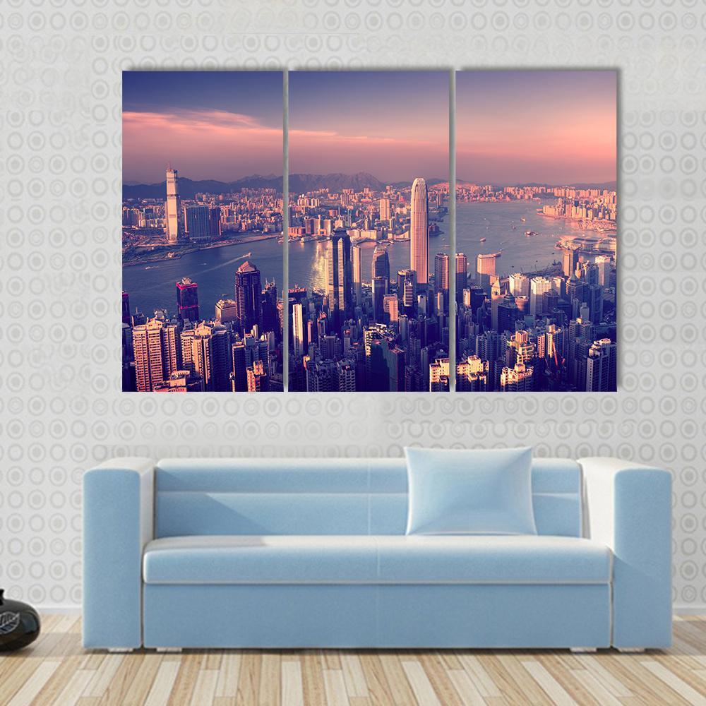 City Skyline &amp; River Canvas Wall Art-3 Horizontal-Gallery Wrap-37" x 24"-Tiaracle