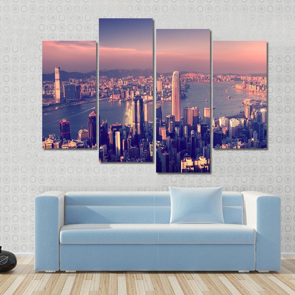 City Skyline &amp; River Canvas Wall Art-4 Pop-Gallery Wrap-50" x 32"-Tiaracle