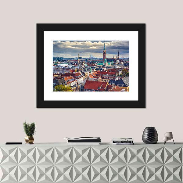City Skyline Of Copenhagen Canvas Wall Art-1 Piece-Floating Frame-24" x 16"-Tiaracle