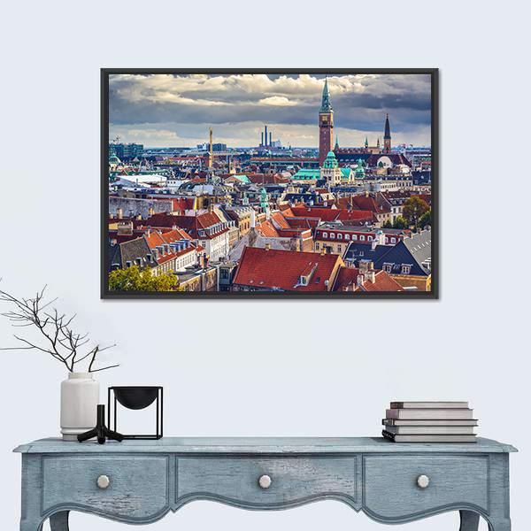 City Skyline Of Copenhagen Canvas Wall Art-1 Piece-Floating Frame-24" x 16"-Tiaracle