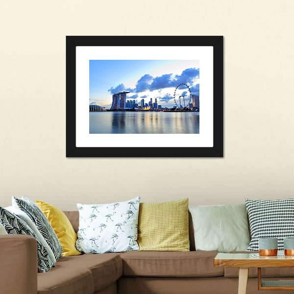 City Skyline Of Marina Bay Canvas Wall Art-1 Piece-Framed Print-20" x 16"-Tiaracle