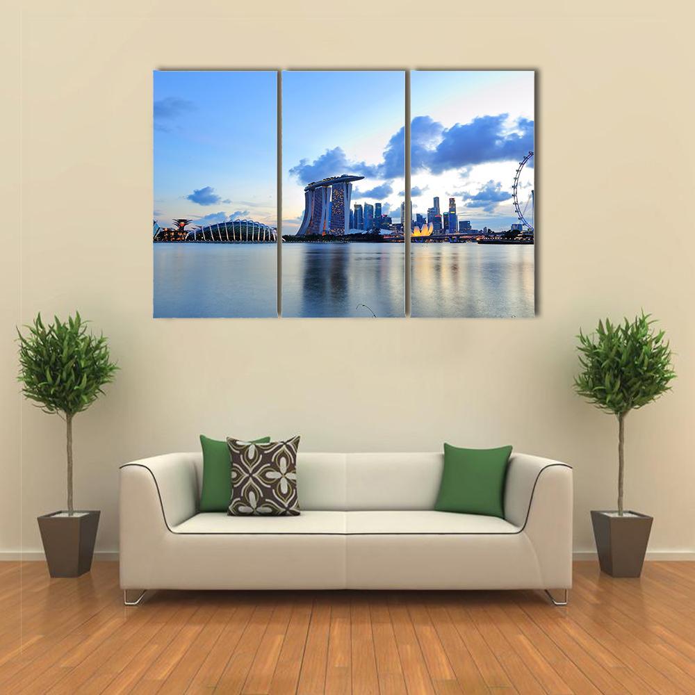 City Skyline Of Marina Bay Canvas Wall Art-3 Horizontal-Gallery Wrap-37" x 24"-Tiaracle