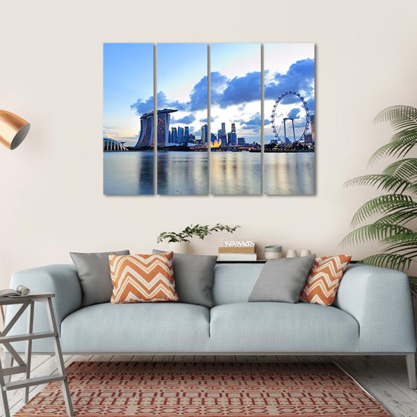 City Skyline Of Marina Bay Canvas Wall Art-4 Horizontal-Gallery Wrap-34" x 24"-Tiaracle