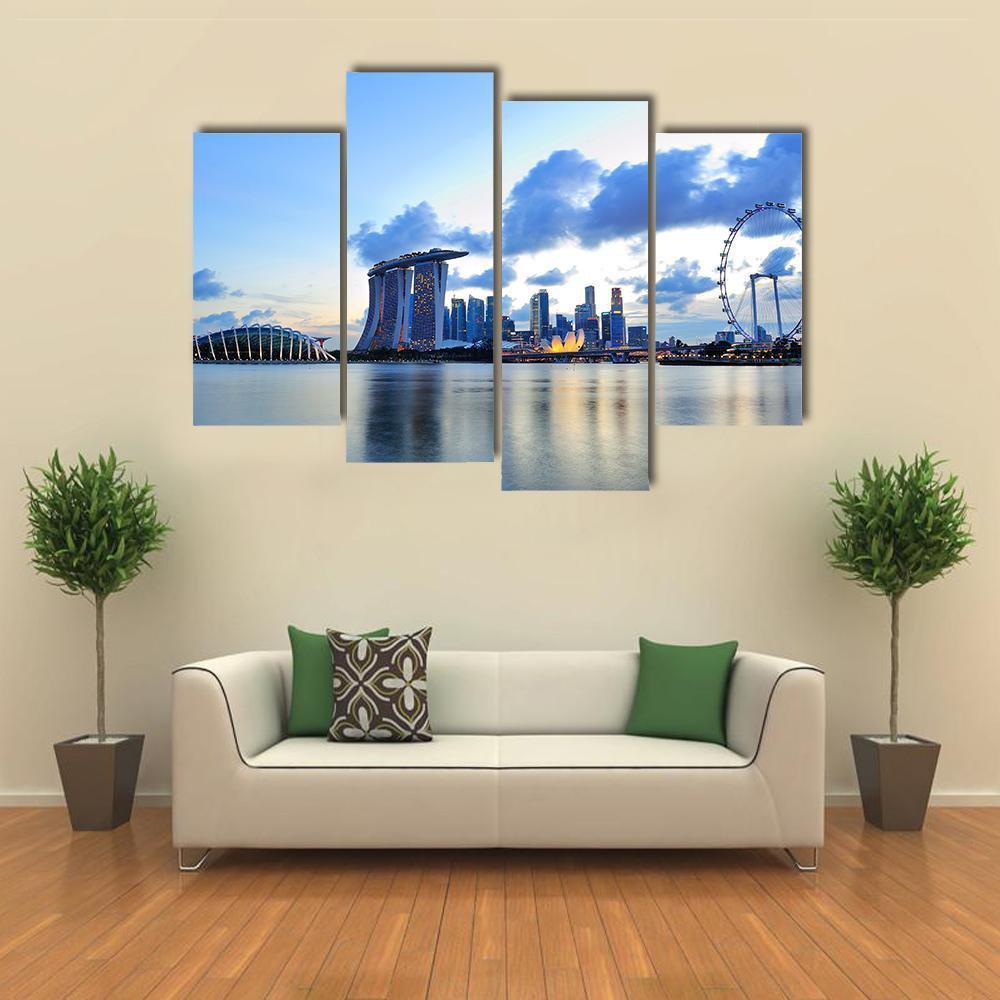 City Skyline Of Marina Bay Canvas Wall Art-4 Pop-Gallery Wrap-50" x 32"-Tiaracle