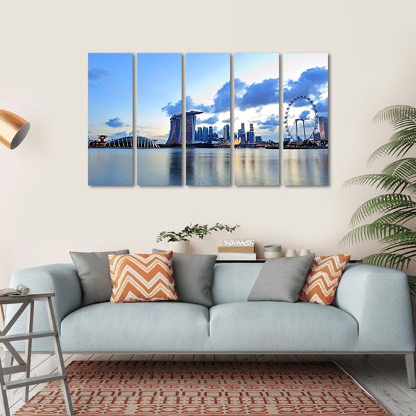 City Skyline Of Marina Bay Canvas Wall Art-5 Horizontal-Gallery Wrap-22" x 12"-Tiaracle