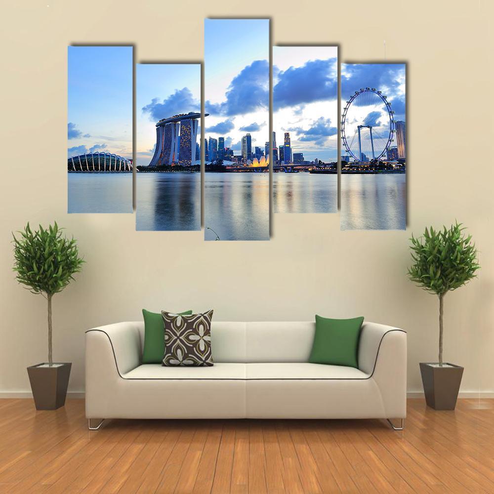 City Skyline Of Marina Bay Canvas Wall Art-5 Pop-Gallery Wrap-47" x 32"-Tiaracle