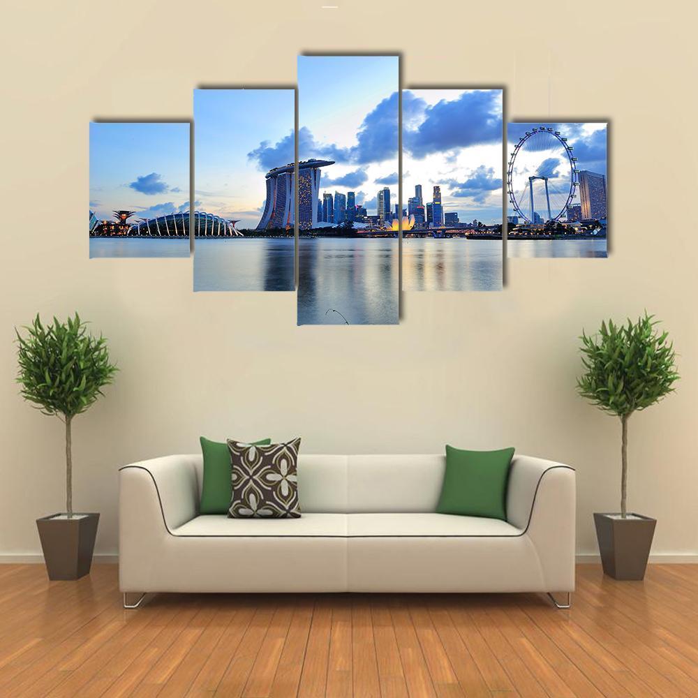 City Skyline Of Marina Bay Canvas Wall Art-5 Star-Gallery Wrap-62" x 32"-Tiaracle