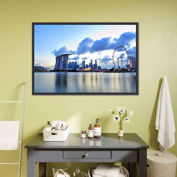 City Skyline Of Marina Bay Canvas Wall Art-3 Horizontal-Gallery Wrap-25" x 16"-Tiaracle