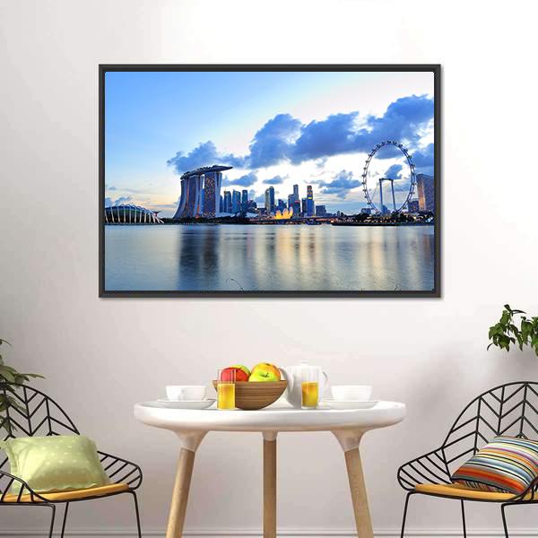 City Skyline Of Marina Bay Canvas Wall Art-1 Piece-Floating Frame-24" x 16"-Tiaracle