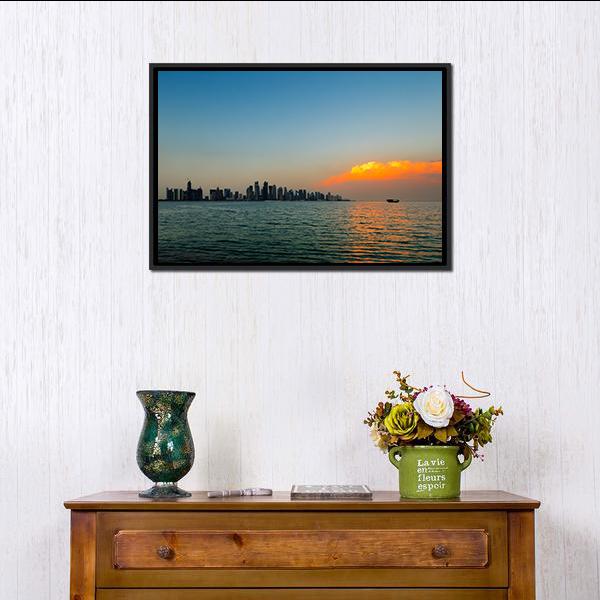 City Skyline Qatar Canvas Wall Art-1 Piece-Floating Frame-24" x 16"-Tiaracle