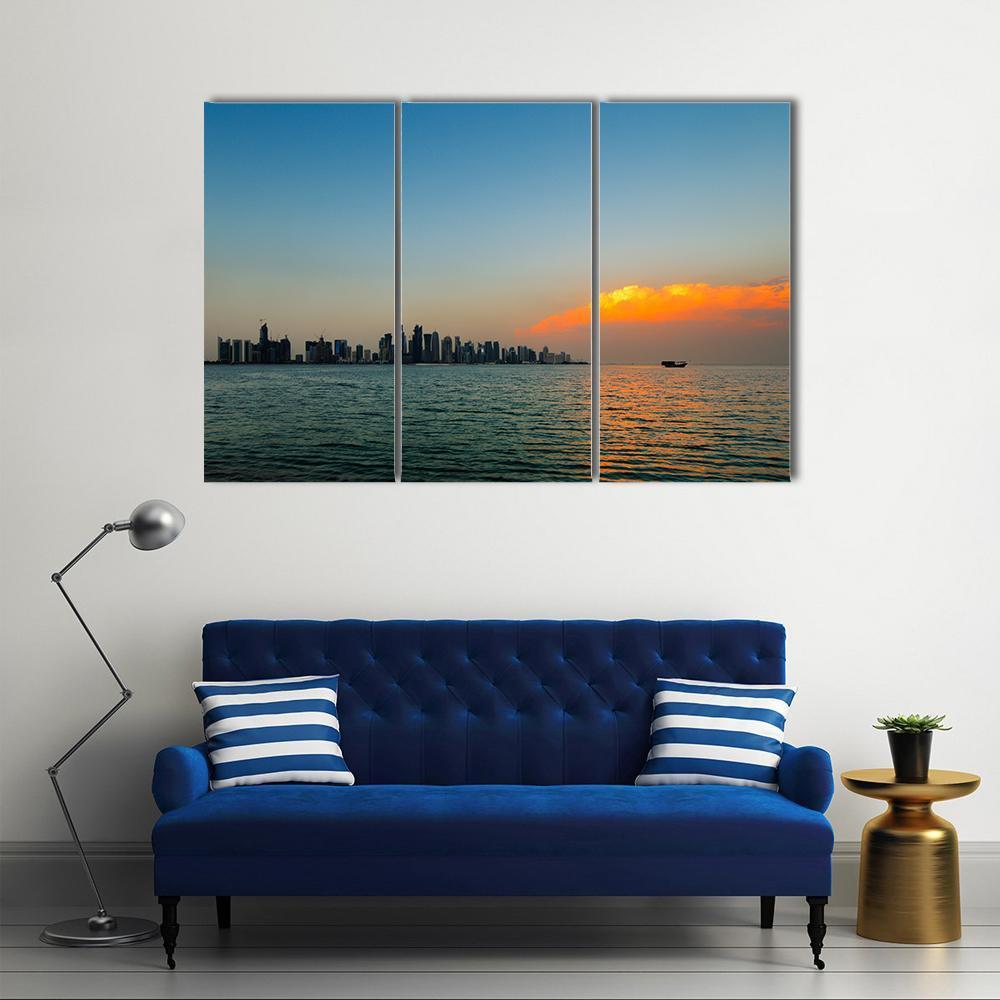 City Skyline Qatar Canvas Wall Art-3 Horizontal-Gallery Wrap-37" x 24"-Tiaracle