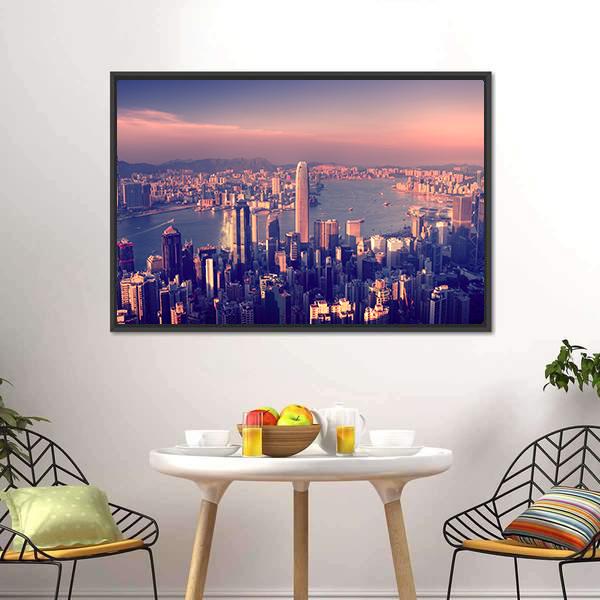 City Skyline &amp; River Canvas Wall Art-1 Piece-Floating Frame-24" x 16"-Tiaracle