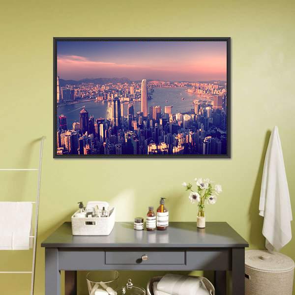 City Skyline &amp; River Canvas Wall Art-5 Horizontal-Gallery Wrap-22" x 12"-Tiaracle