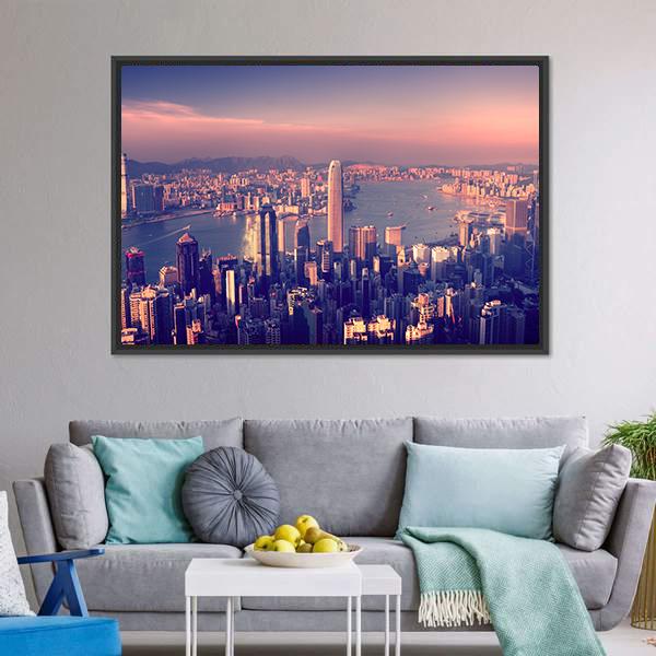 City Skyline &amp; River Canvas Wall Art-5 Horizontal-Gallery Wrap-22" x 12"-Tiaracle