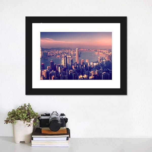 City Skyline &amp; River Canvas Wall Art-5 Horizontal-Gallery Wrap-22" x 12"-Tiaracle
