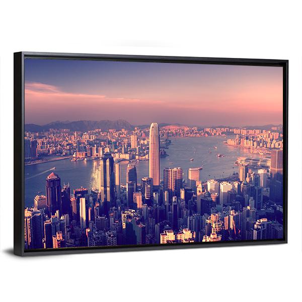 City Skyline &amp; River Panoramic Canvas Wall Art-1 Piece-36" x 12"-Tiaracle