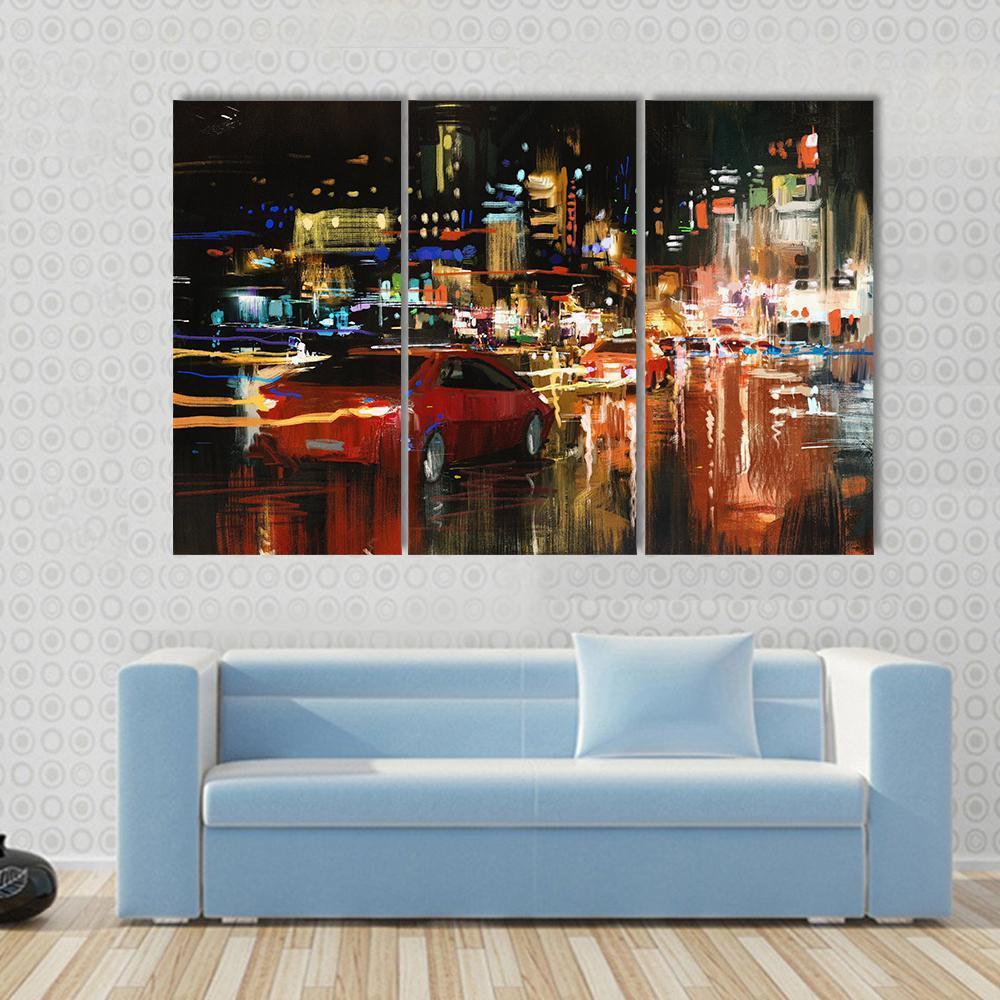 Street At Night Canvas Wall Art-3 Horizontal-Gallery Wrap-37&quot; x 24&quot;-Tiaracle